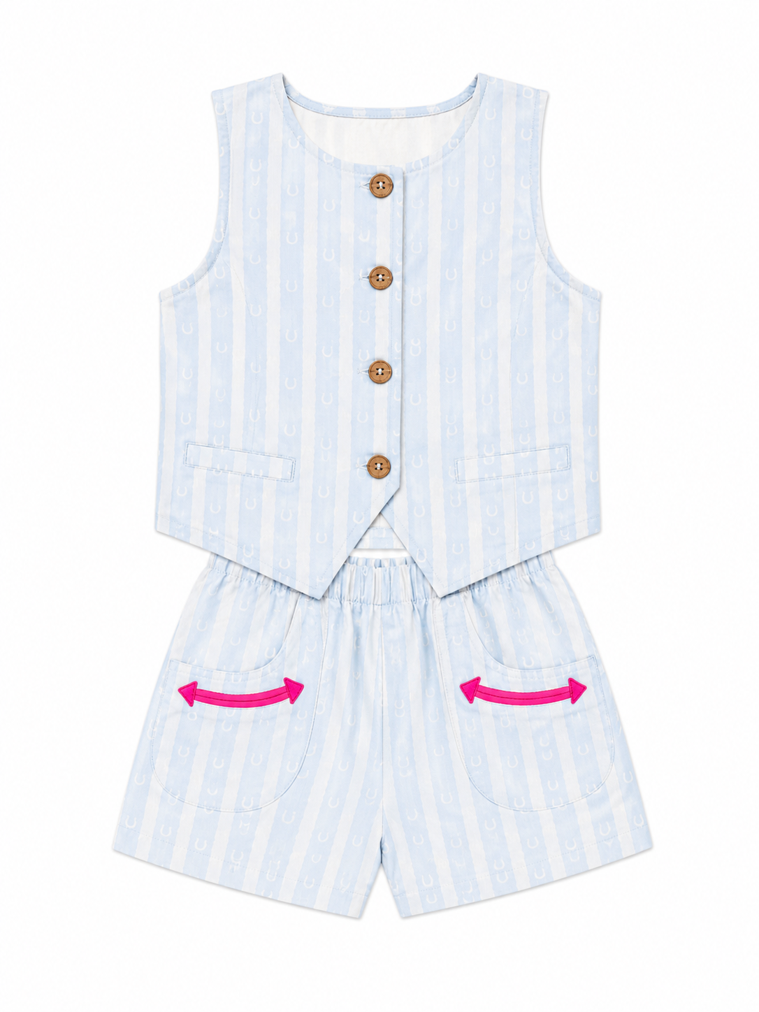 Set, Light Denim Stripe Vest Short Set WB112T (PACK OF 8)