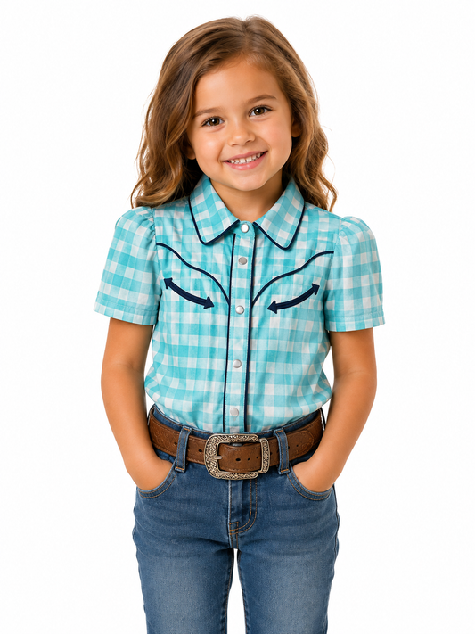 Teal Gingham SS WB2707T (PACK OF 8)