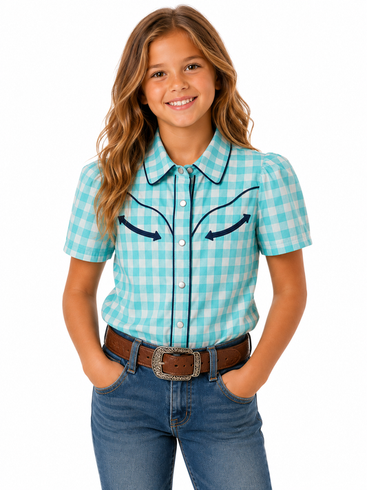 Teal Gingham SS WB2707Y (PACK OF 7)