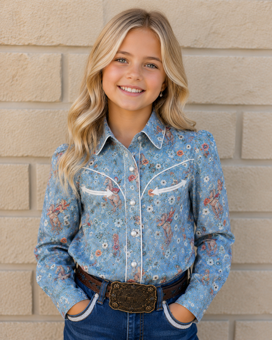 Performance Shirt, Blue Floral Cowgirl LS WB2710Y (PACK OF 7)