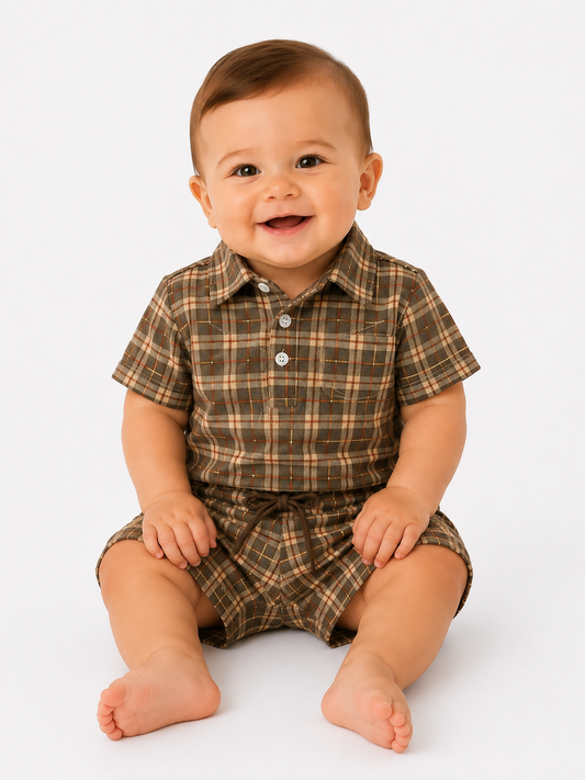 Set, Brown Red Gingham Short WB21IF (PACK OF 6)