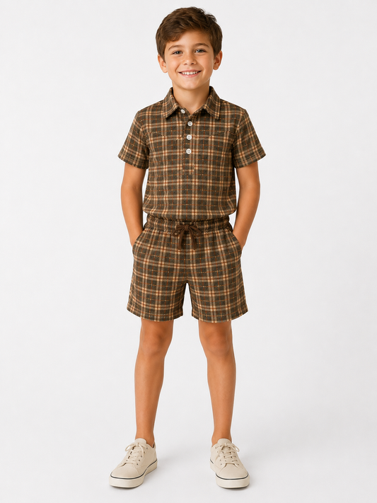 Set, Brown Red Gingham Short Set WB21Y (PACK OF 6)