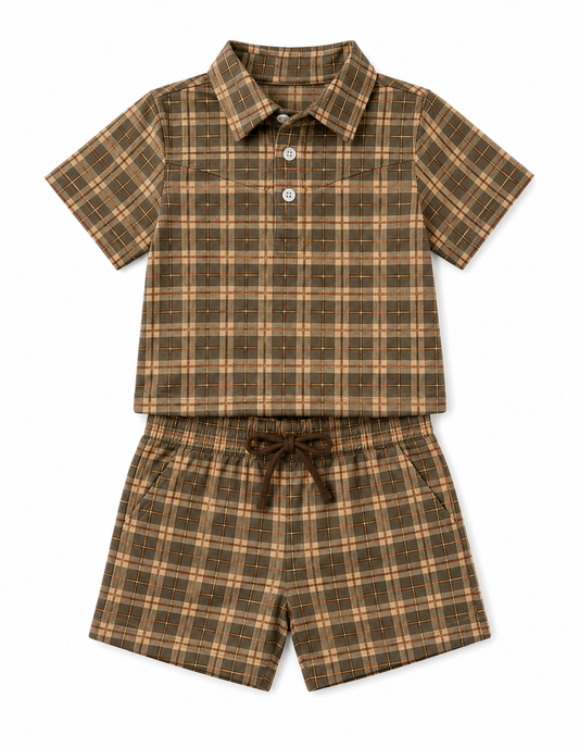 Set, Brown Red Gingham Short WB21IF (PACK OF 6)