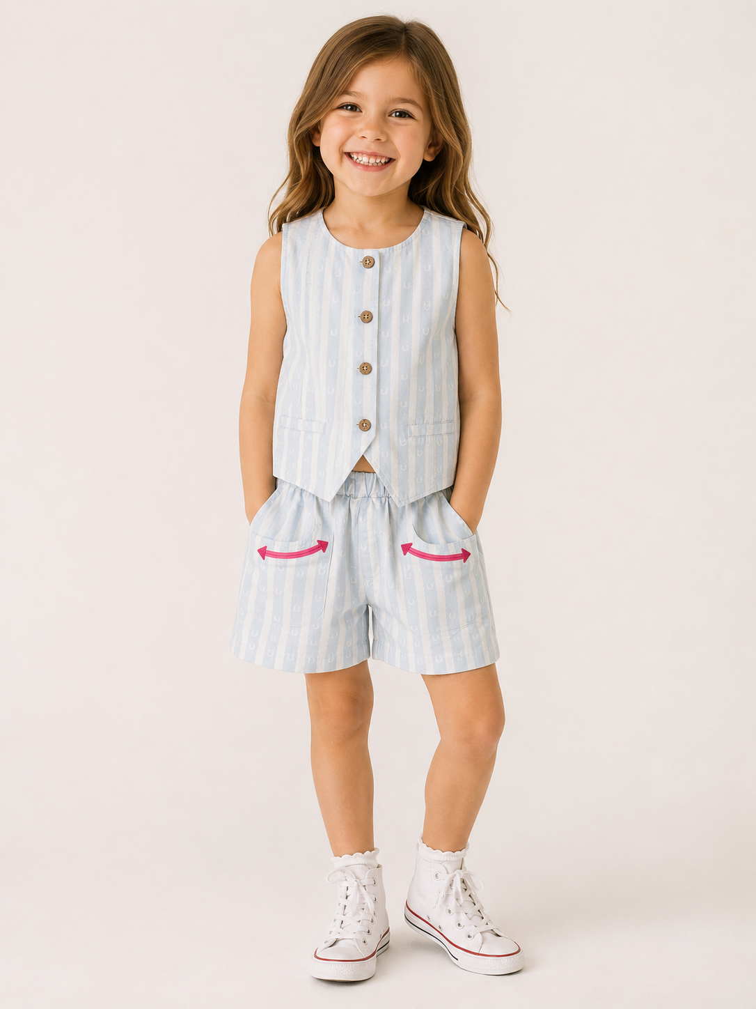 Set, Light Denim Stripe Vest Short Set WB112T (PACK OF 8)