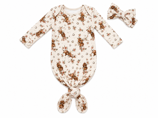Knotted Gown, Pink Floral Cowboy Bamboo Knotted Gown WB105IF (PACK OF 3)
