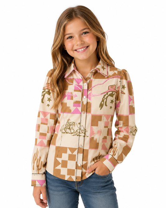 Performance Shirt, Cowgirl Patchwork Quilt LS WB2710Y (PACK OF 7)